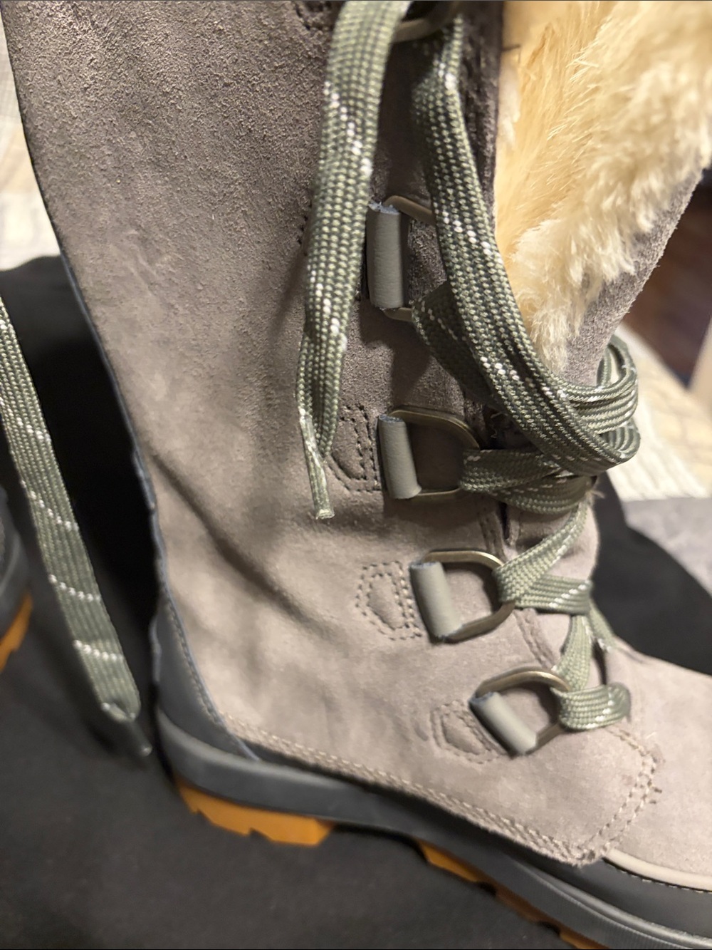 Sorel Women's tivoli Grey Suede Waterproof Lace-Up Winter Boot with Faux Fur - Picture 3 of 7